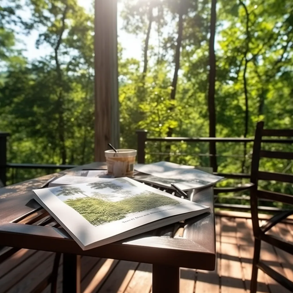 midjourney: A document on a table on the porch. beautiful forest landscape. cover document is white. The sun is shining.